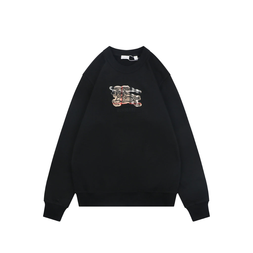 Burberry Check Equestrian Knight Crewneck Sweatshirt - Black