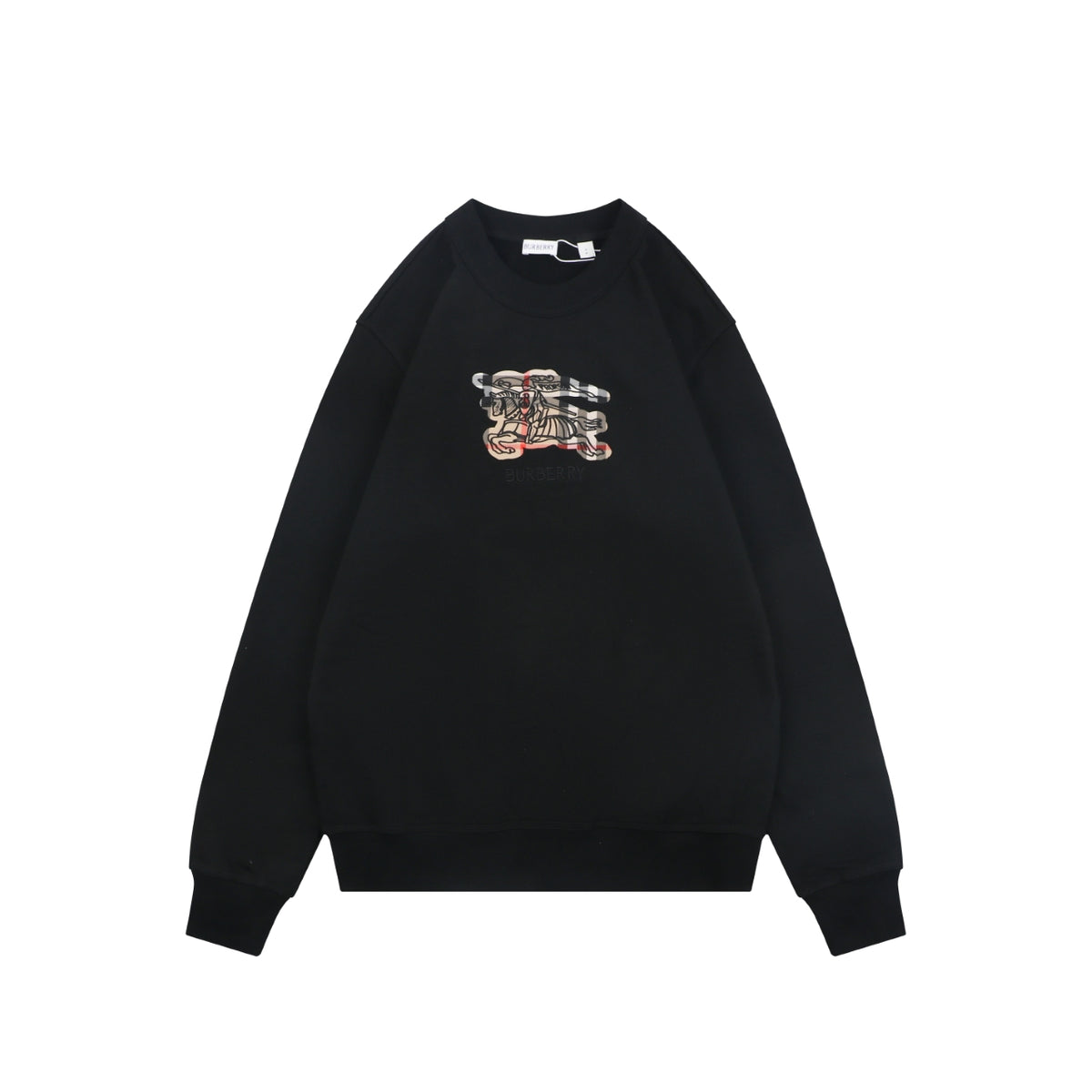 Burberry Check Equestrian Knight Crewneck Sweatshirt - Black