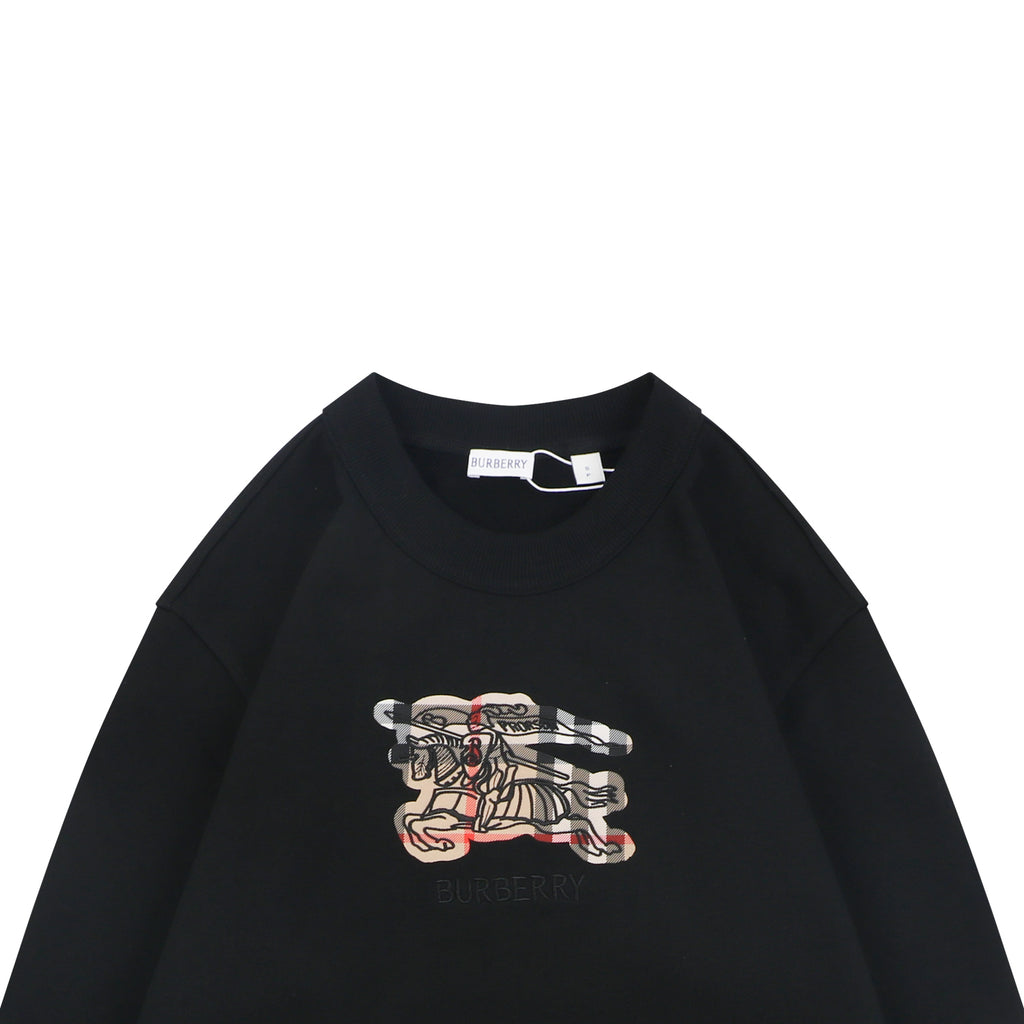 Burberry Check Equestrian Knight Crewneck Sweatshirt - Black