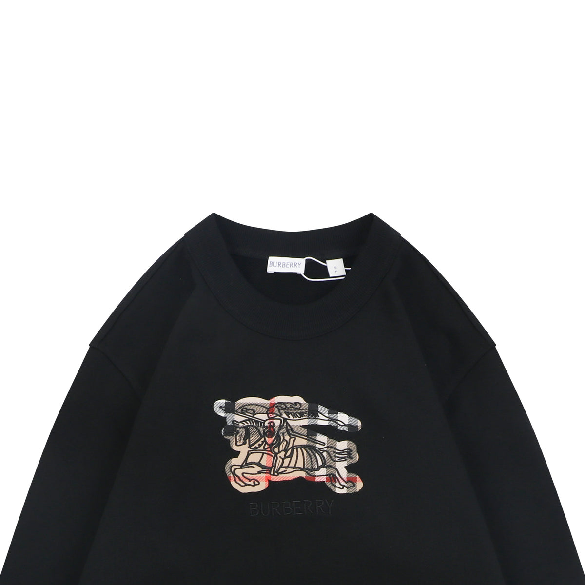 Burberry Check Equestrian Knight Crewneck Sweatshirt - Black