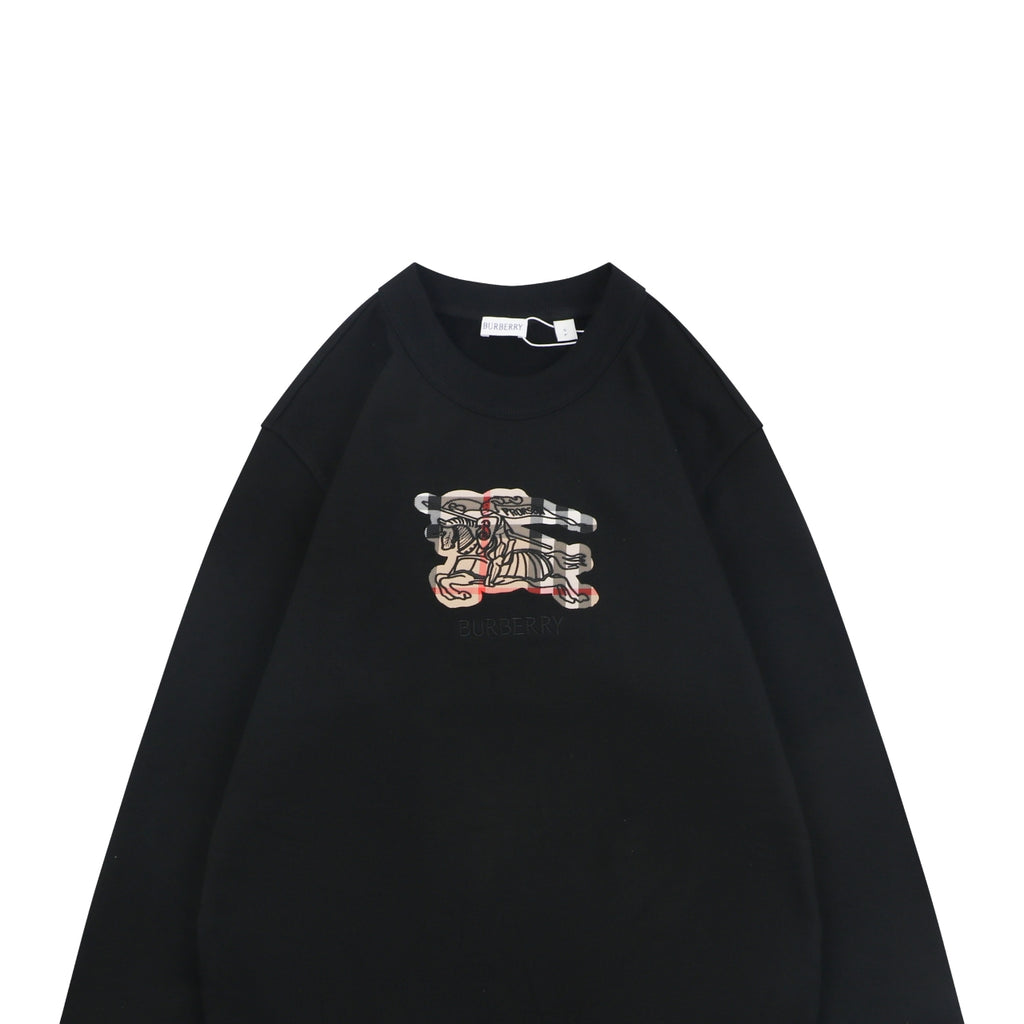 Burberry Check Equestrian Knight Crewneck Sweatshirt - Black