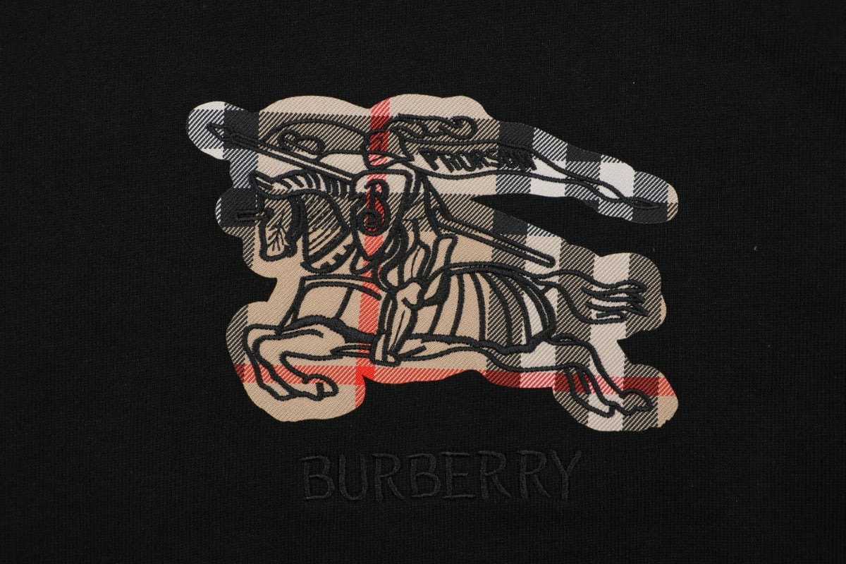 Burberry Check Equestrian Knight Crewneck Sweatshirt - Black