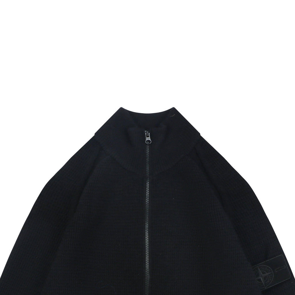 Stone Island Black Badge High-Neck Zip-Up Knit Jacket - Black