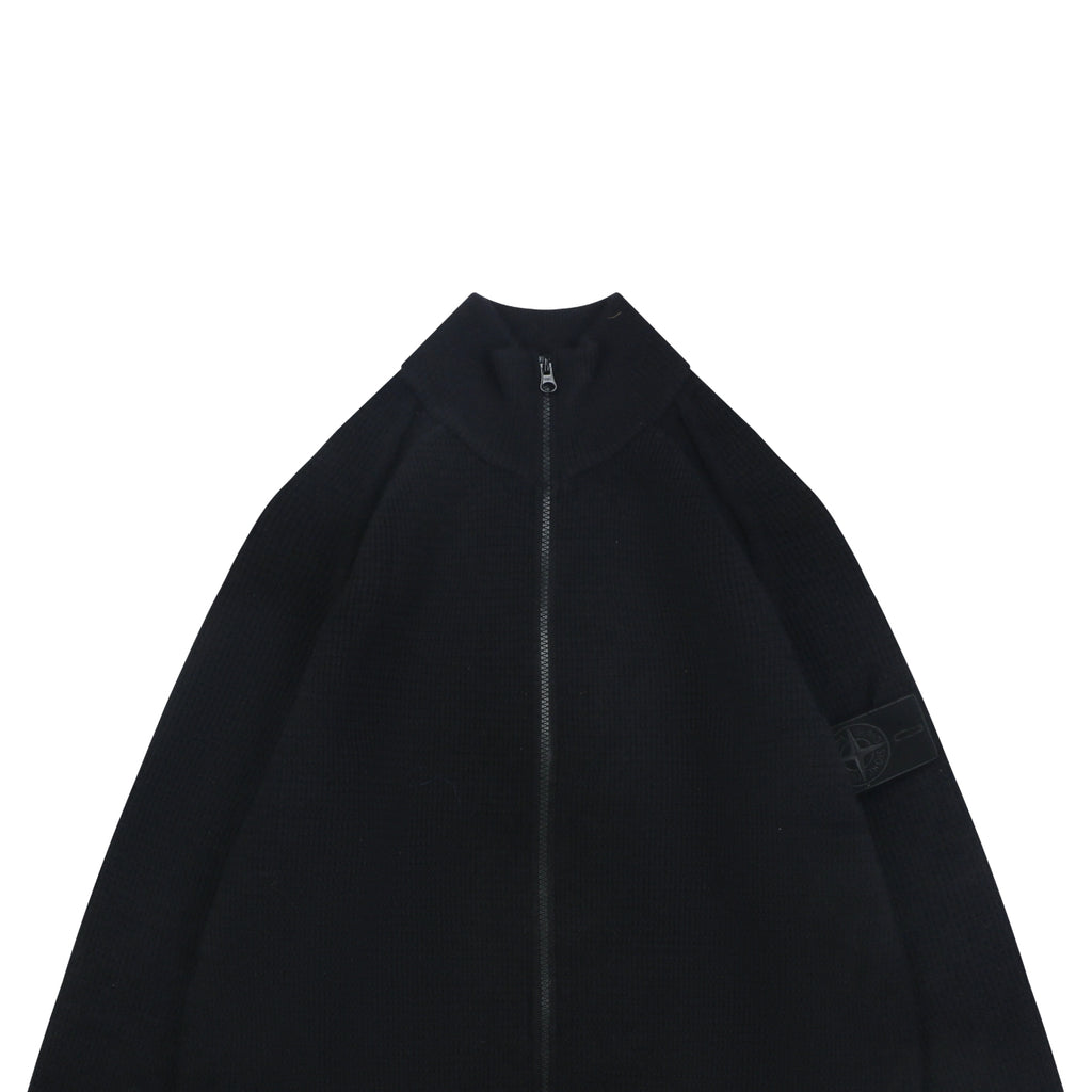 Stone Island Black Badge High-Neck Zip-Up Knit Jacket - Black