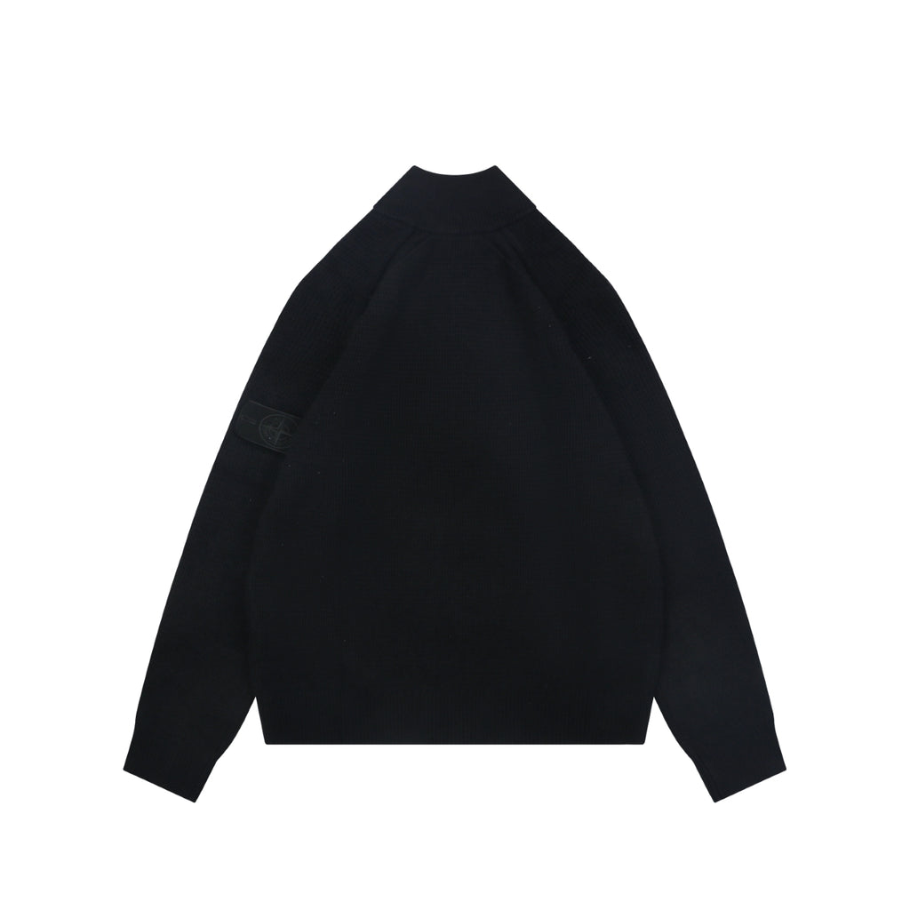 Stone Island Black Badge High-Neck Zip-Up Knit Jacket - Black