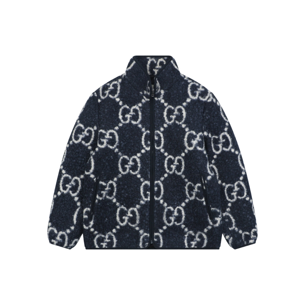 Gucci All-Over GG Sherpa-Style Zip-Up Jacket - Navy & White