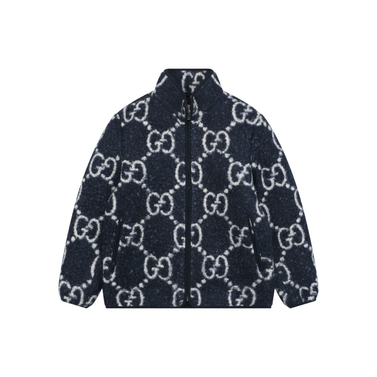 Gucci All-Over GG Sherpa-Style Zip-Up Jacket - Navy & White
