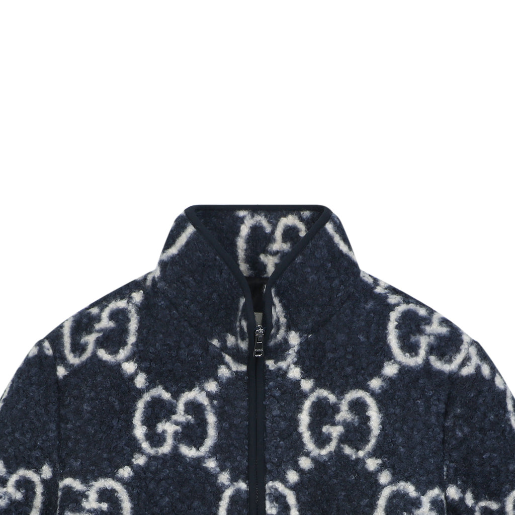 Gucci All-Over GG Sherpa-Style Zip-Up Jacket - Navy & White