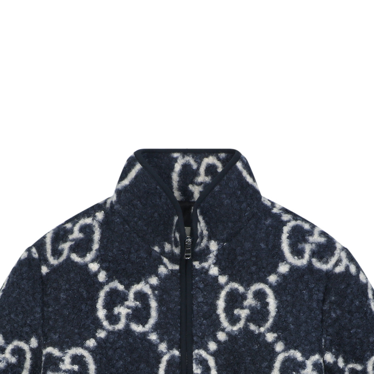 Gucci All-Over GG Sherpa-Style Zip-Up Jacket - Navy & White