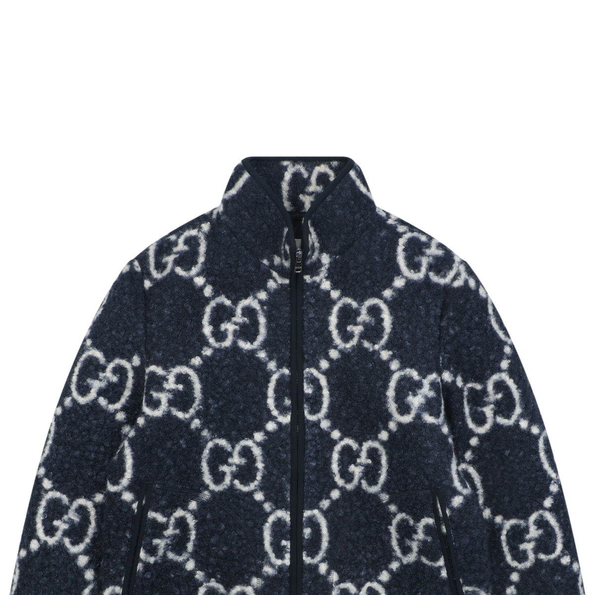Gucci All-Over GG Sherpa-Style Zip-Up Jacket - Navy & White