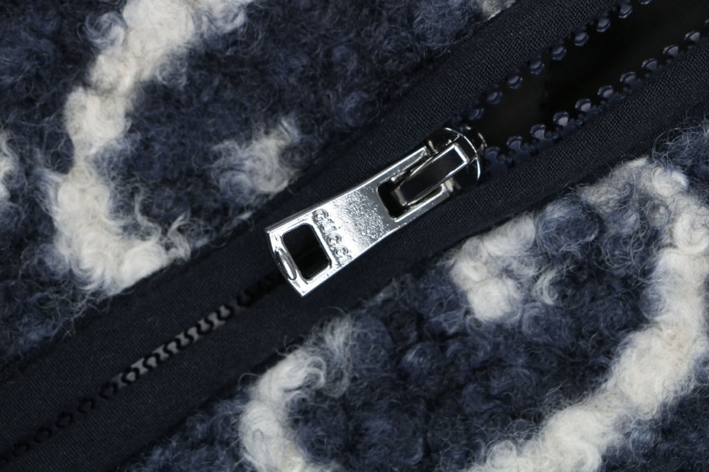 Gucci All-Over GG Sherpa-Style Zip-Up Jacket - Navy & White