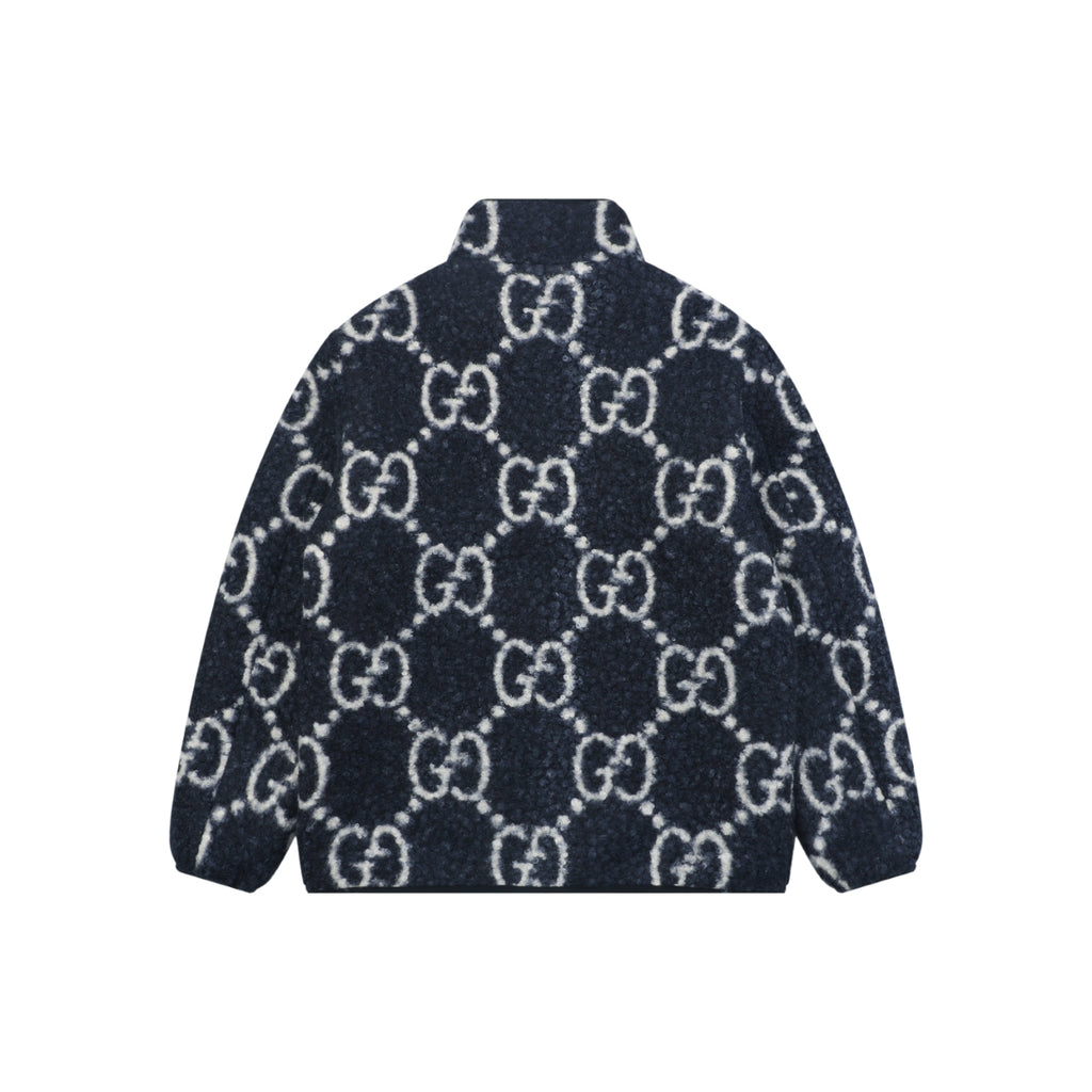 Gucci All-Over GG Sherpa-Style Zip-Up Jacket - Navy & White