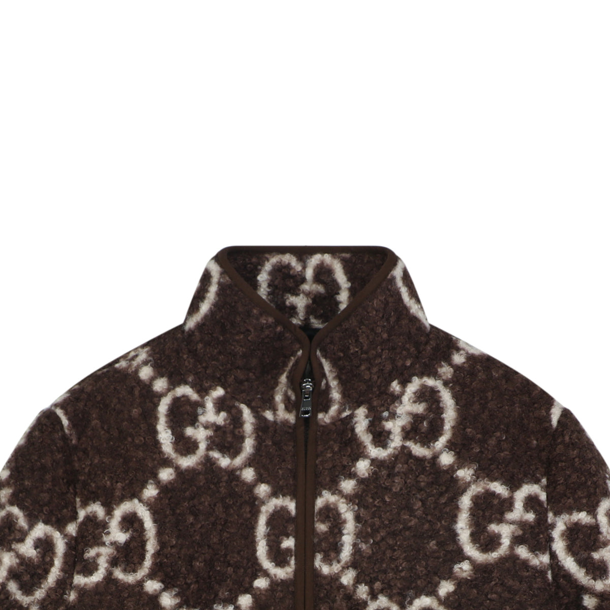 Gucci All-Over GG Sherpa-Style Zip-Up Jacket - Brown & White