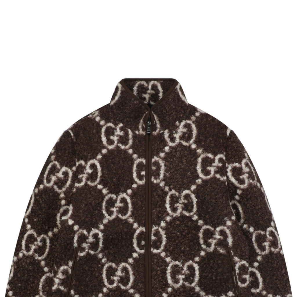 Gucci All-Over GG Sherpa-Style Zip-Up Jacket - Brown & White