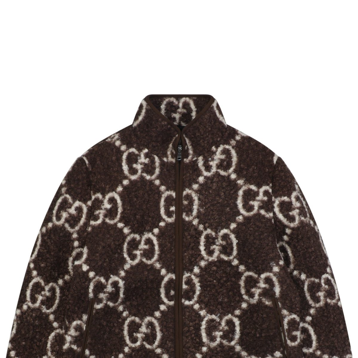 Gucci All-Over GG Sherpa-Style Zip-Up Jacket - Brown & White