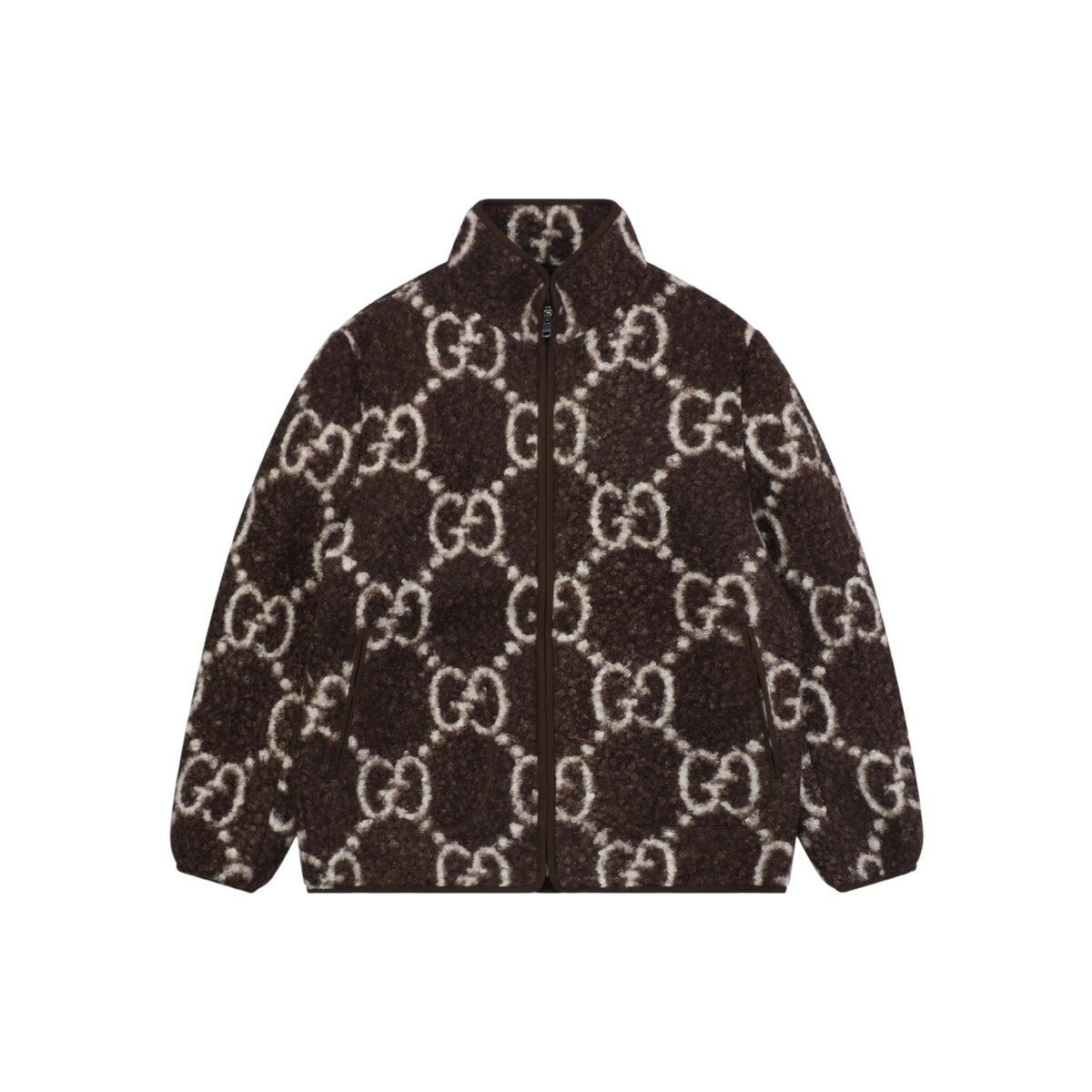 Gucci All-Over GG Sherpa-Style Zip-Up Jacket - Brown & White