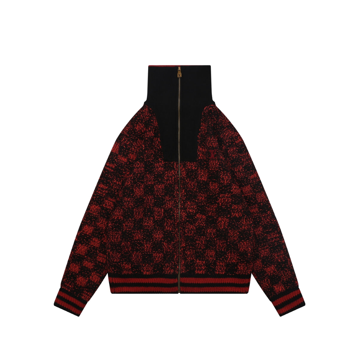 Louis Vuitton Checkerboard High-Neck Sweater - Black & Red
